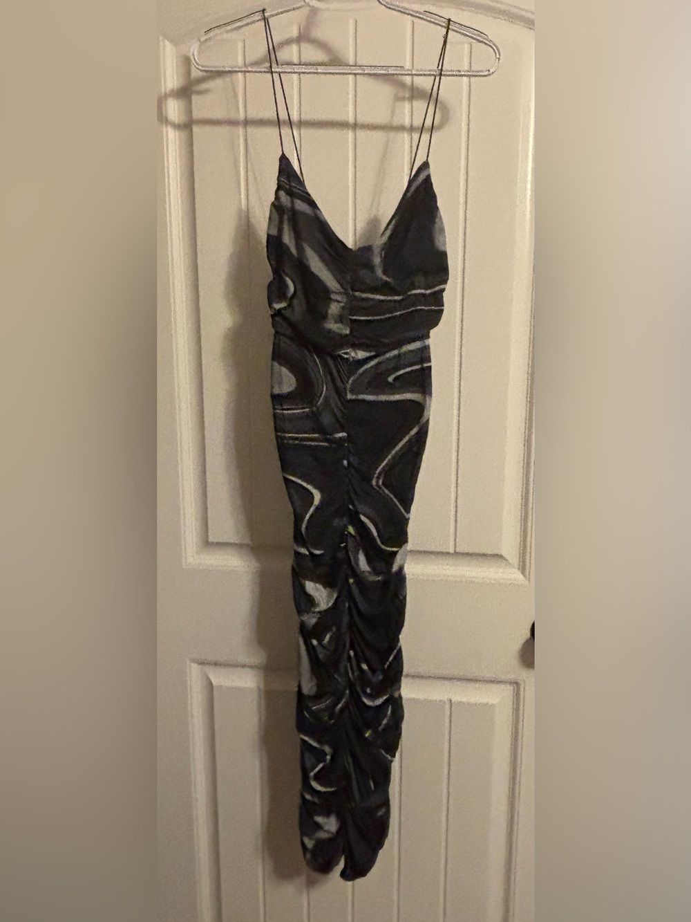 ASOS Black and Gray Marble Ruched Slip Dress
